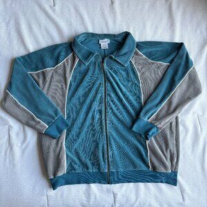 Vintage Irvine Park Velour Track Suit Jacket Mens XL Gray/Blue Zip-Up Sweatshirt